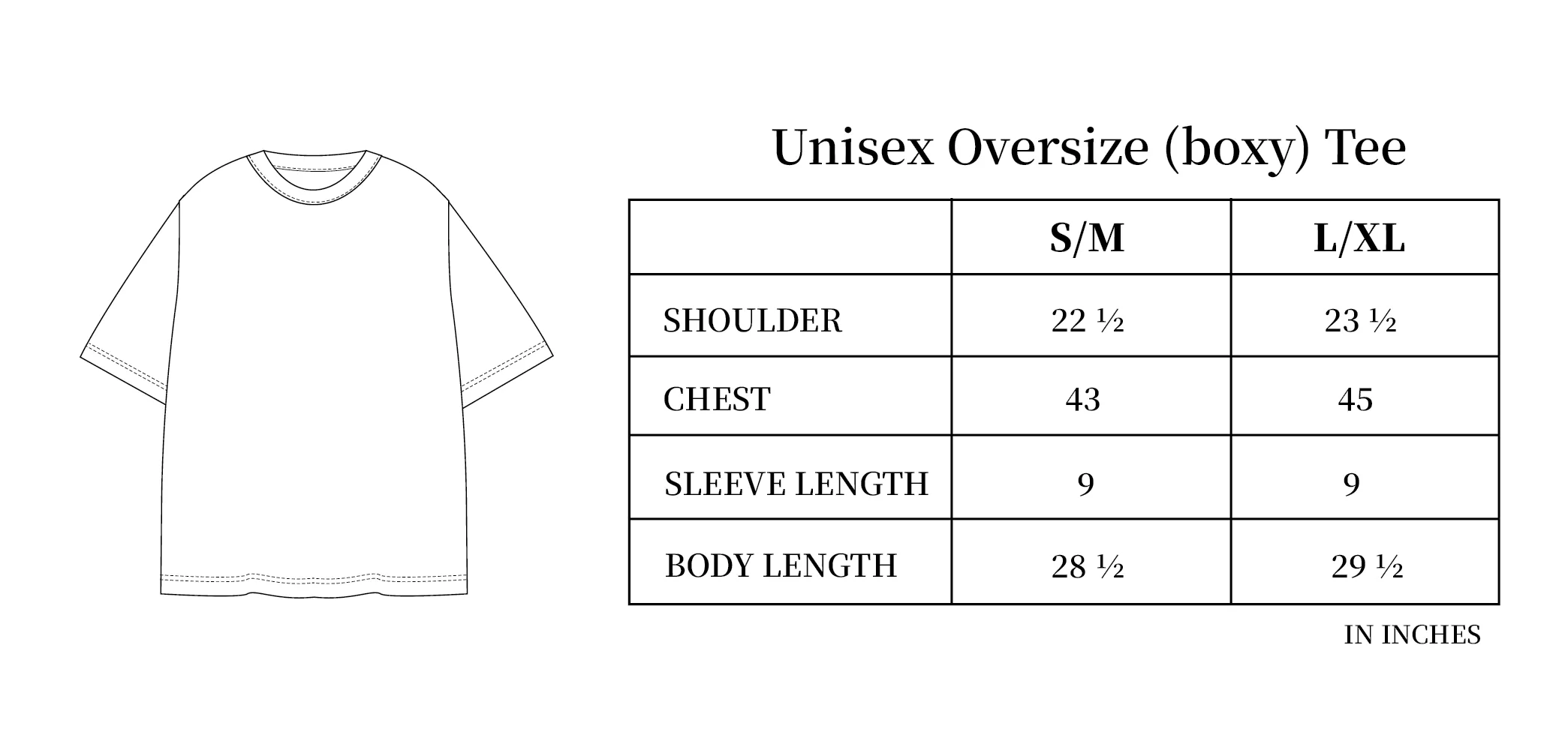 Oversize Tee Size Chart