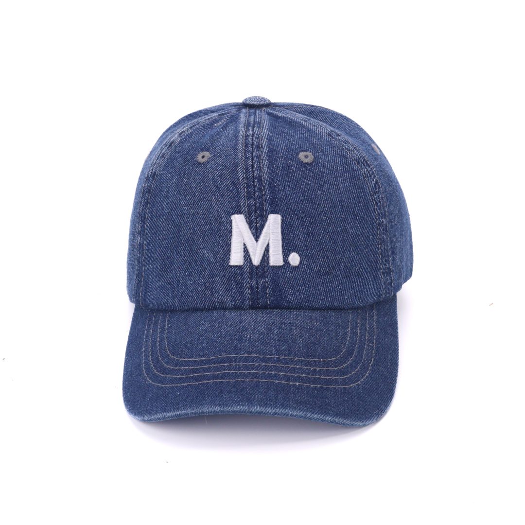 Mossarium unisex dark wash denim cap with M embroidery