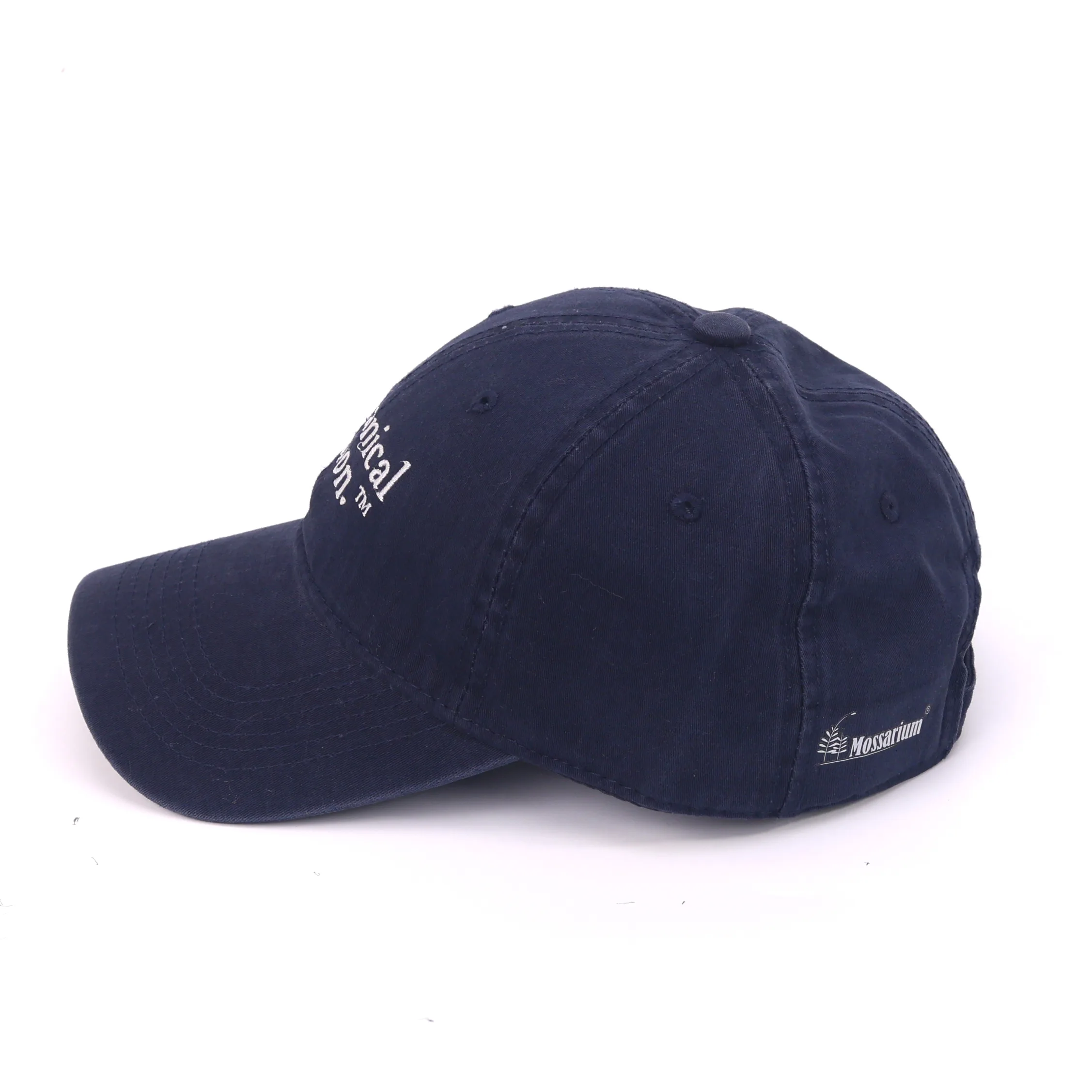 mossarium cap navy side Mossarium unisex navy cap with Botanical Division logo embroidery